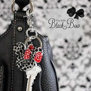 MINNIE Key Chain,  Mickey Key Ring, Key Fob Rhinestone Pendant Keychain, Beaded Dangle, Womens Gift, Christmas Gift for Girls