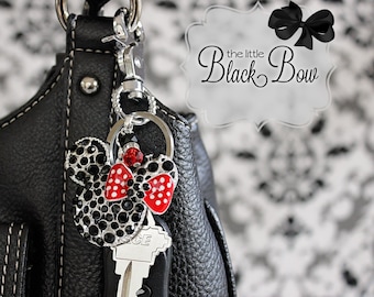 MINNIE Key Chain,  Mickey Key Ring, Key Fob Rhinestone Pendant Keychain, Beaded Dangle, Womens Gift, Christmas Gift for Girls