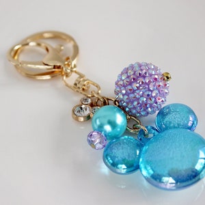 50th ANNIVERSARY CELEBRATION Key Chain, Mouse Ears Key Ring, Key Fob Rhinestone Pendant Keychain Beaded Dangle, Womens Gift, Mickey Keycahin