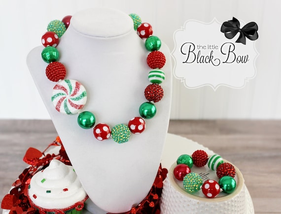 PEPPERMINT SWIRL Christmas Statement Necklace Chunky Bracelet