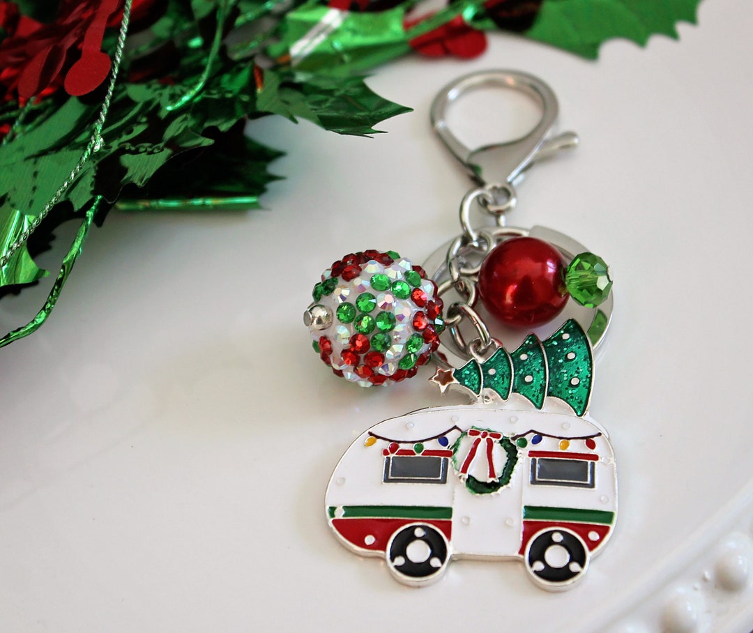 CHRISTMAS CAMPER Key Chain, Vintage Camper RV Key Ring, Rhinestone ...