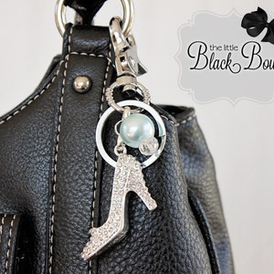 GLASS SLIPPER Key Chain,  Cinderella Key Ring, Key Fob Rhinestone Pendant Keychain, Beaded Dangle, Womens Gift, Christmas Gift for Girls