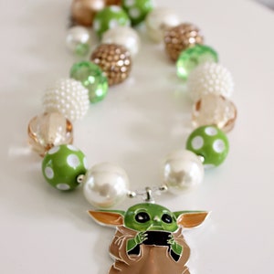 50 Year Old ALIEN CHILD Chunky Necklace, Cute Green Alien Baby, Green Tan & Ivory Beads, Child to Adult Size Statement Necklace Bracelet image 4