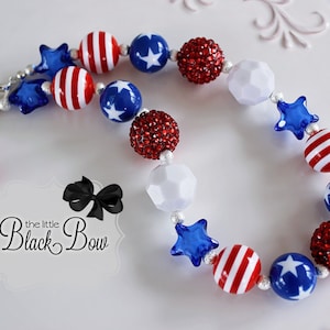 STARS & STRIPES Chunky Necklace Red, White, Blue Beads, 4th of July Fourth Americana Child to Adult Size Beaded Patriotic Statement Necklace