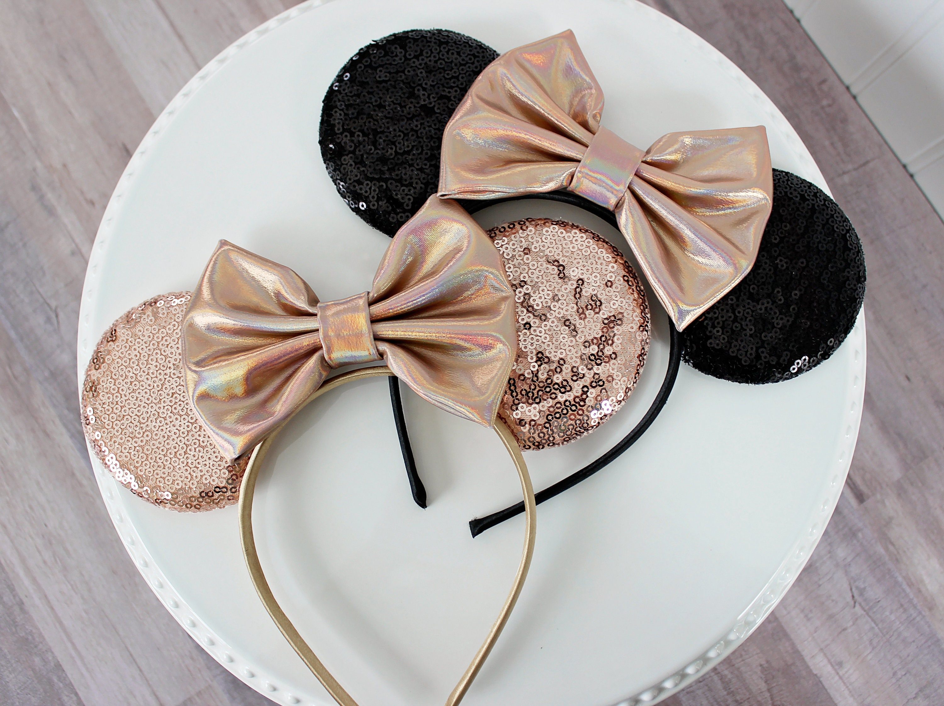 Disney Sequin and Bow Mouse Ears Headbands - Pink, Gold, Black Hot Pink And Gold Minnie Mouse Polka Dot Disney Sequined Ear  main image 3