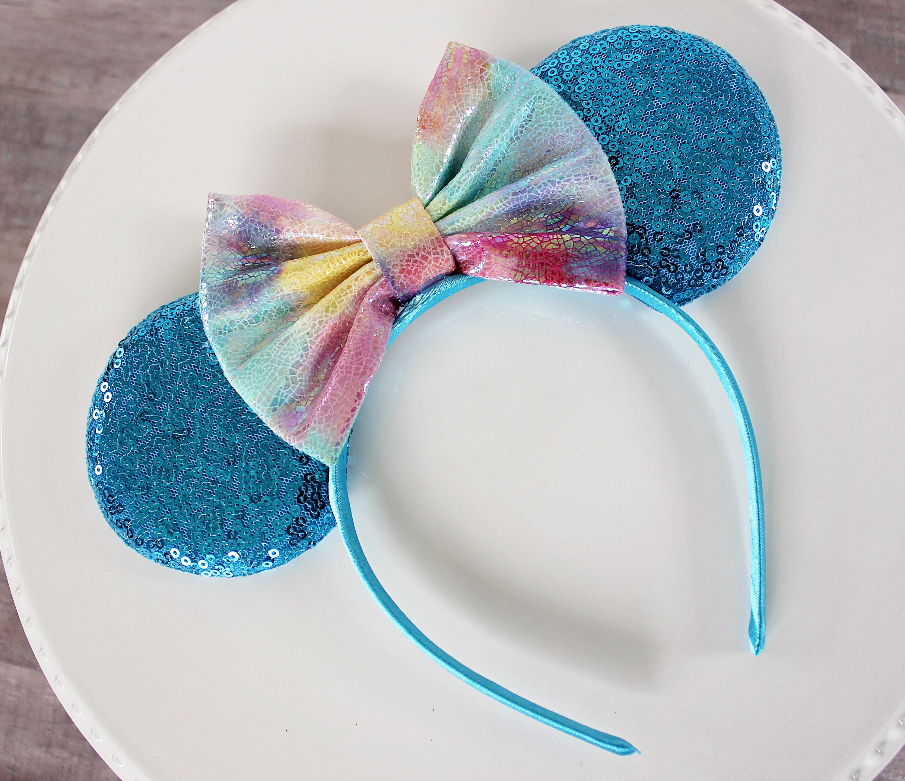 SUMMER WATERCOLOR Mouse Ears Headband, Iridescent Rainbow 