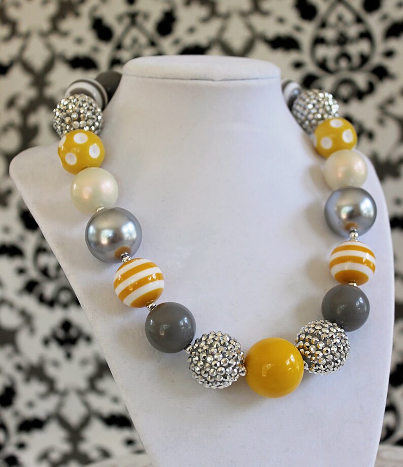 OCTOBER SKY Chunky Necklace Mustard Yellow & Grey Beads M2M Etsy