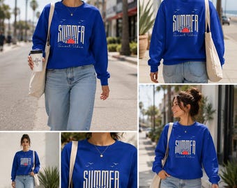 Sudadera con estampado de atardecer veraniego / Diseño retro de atardecer en la playa
