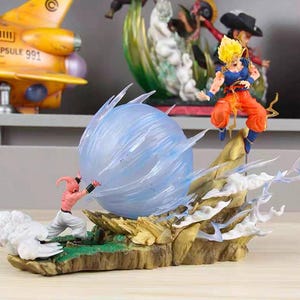 Super Saiyan Goku vs Majin Buu Figure | Dragon Ball Z Battle Statue | Anime Collectible Display | Manga Desk Decor | DBZ Spirit Bomb Scene
