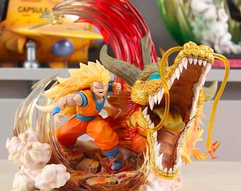Super Saiyan 3 Goku-figur | Dragon Ball Z-staty | Anime-samlardisplay | Manga-skrivbordsdekor | SSJ3 Goku och Shenron