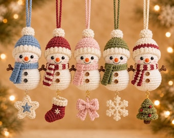 Crochet Snowman Christmas Tree Decor, Handmade Winter Amigurumi Ornament, Cute Holiday Stocking Stuffer Gift