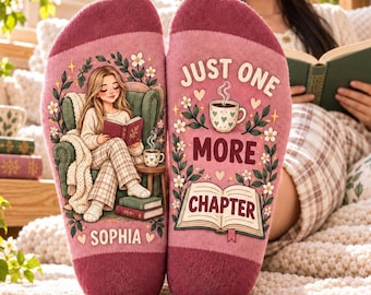 Personalized Book Lover Crew Socks, Custom Name Reading Quote, Vintage Floral Bookworm Gift, Cozy Reader Socks,  Custom Couple Reading Socks