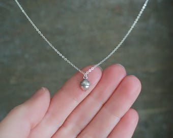 Tiny Acorn Necklace -  Silver Acorn Pendant on a Sterling Silver Cable Chain, Nature Jewelry, Flat Back Acorn Pendant Necklace