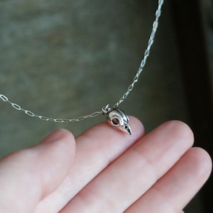 Bird Skull Necklace - Tiny Bird Head Pendant on a Sterling Silver Chain, Gothic Jewelry, Dainty Bird Skull Replica Charm Necklace