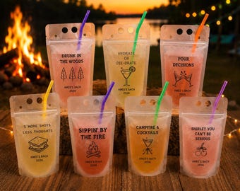 Gepersonaliseerde Camp Bachelorette-drankzakjes bulk | Kamp Bach | Trip-dranktassen voor meisjes | Herbruikbare drinkzakjes met ritssluiting | Vrijgezellin