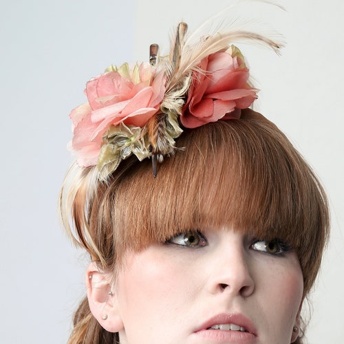ENGLISH ROSE - Couture Fascinator Hat for Wedding, Burlesque, Ascot Races, Beach Party, Prom, Drag Queen, shops Stage Performance