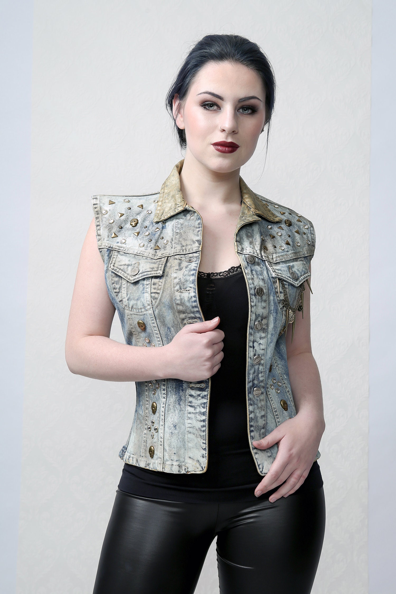 SPIKY Denim Couture Jacket with hand painted coating and metal studs