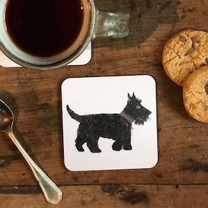 Scottie Dog Coaster - Scottie Dog Art - Dog Home Decor - Dog Lover Gift - Black Dog decor - Scottie Dog  - Animal Homewares - feather art
