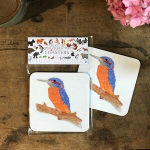 Kingfisher Coaster - Bird Coaster - Scottish Gifts - Flower Art - Kingfisher Decor - Bird Tableware - Bird Drinks Mat - Chloe Gardner -