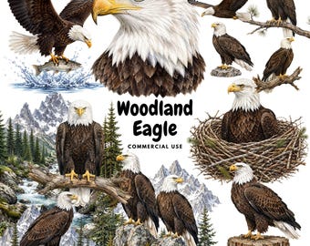 30 Woodland Bald Eagle PNG Clipart, American Wildlife Graphics (Commercial Use)
