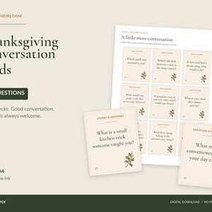 Thanksgiving Conversation Cards Printable | 60 Family Questions, Gratitude Prompts & Dinner Table Game