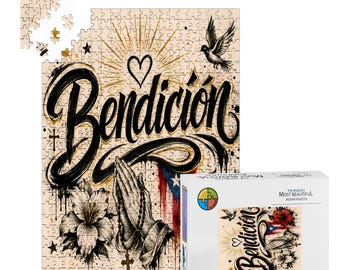 Puerto Rican Puzzle 500 Piece, Boricua Jigsaw Gift, Bendición Praying Hands Art, PR Flag Catholic Wall Art, Latino Gift