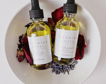 Rose Oil  - Lavender- Hibiscus - Botanical infused - Rose buds - Chamomile - Lavender Essential Oil  - Vitamin E Oil - Body Oil