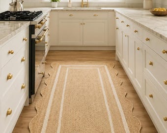 Handmade Scalloped Jute Runner Rug | Natural Hallway Runner | Custom Size Home Decor