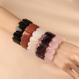 Natural Gemstone Oval Bead Bracelet Crystal Stretch Bracelet, Healing Crystals 19 Stone Choices  Amethyst Rose Quartz Tiger Eye Gift for Her