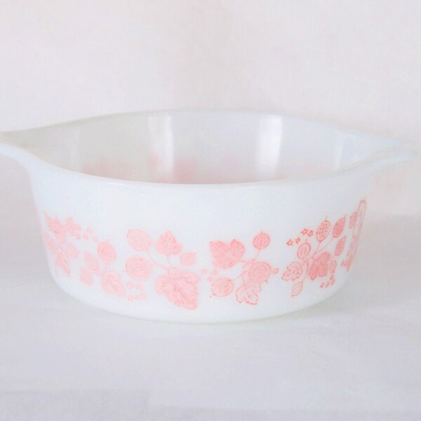 SALE Pink Pyrex Dish, White, Gooseberry Patterned, 1960, 1970, Kitchen, Houseware, Retro, Vintage