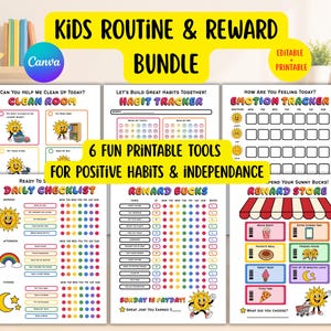 Kids Routine Chart Bundle, Kids Daily Schedule, Reward Chart Kids, Checklist for Kids, Chore Routine Chart, Emotions Chart