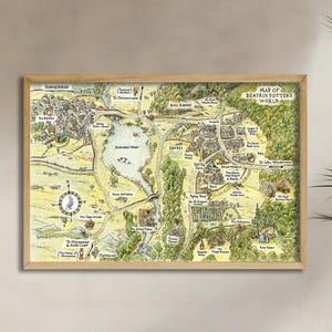 Peter Rabbit Map Print, Beatrix Potter Nursery Wall Art, Storybook Canvas Print, Vintage Kids Room Decor, Woodland Map Poster