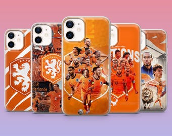 Cover per telefono con logo dei Paesi Bassi per i Mondiali di calcio, compatibile con iPhone 17Pro, 16, 15, 14, 13, 12, Samsung S26, S25, S24, S23Fe, A16, A56, Pixel 10, 9Pro.