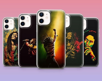 Cover per telefono Bob Marley Jamaica Reggae per iPhone 17Pro, 16, 15, 14, 13, 12, Samsung S26, S25, S24, S23Fe, A16, A56, Pixel 10, 9Pro