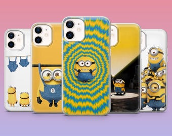 Cover per telefono Minions, divertente, ispirata al film, per iPhone 17Pro, 16, 15, 14, 13, 12, Samsung S26, S25, S24, S23Fe, A16, A56, Pixel 10, 9Pro.