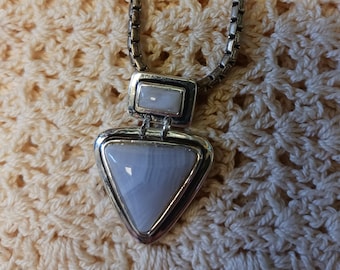Vintage 1980s Necklace Silver Tone White Marbled Coloring Free USA Shipping w Tracking Inc.