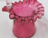 Vintage Fenton Cranberry Hat Basket Leaf Fern Design Applied Handle Beautiful Free USA Shipping Insurance and Tracking Included in Price