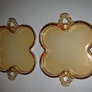 Cambridge Glass Co 1930s Amber Glass Bridge Party Handled Drink Trays for 4 Glasses Lot of 2 Trays Cambridge Marking Free USA Ship
