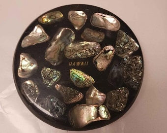 Vintage Hawaii Abalone Shell Souvenir Trivet - USA Shipping Included w Price