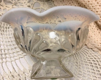 French Opalescent Palm Fan Bubbles Footed Comport 1905 Jefferson Glass Co EAPG Glass Free USA Shipping Insured w Tracking Included in Price