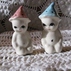 Pixie Kewpie Brownie VINTAGE Kitchen Pottery Salt & Pepper Shakers Free USA Shipping , Insurance and Tracking Included in the Price