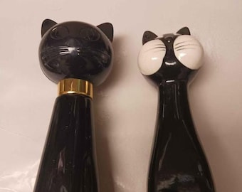 2 Vintage Black Cat items Perfume and Salt or Pepper Shaker