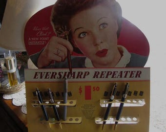 Mechanical Pencil Store Display Eversharp Repeater Actress Movie Star Ann Sothern Cardboard Easel Back 5 Pencils Free USA Lower 48 Shipping