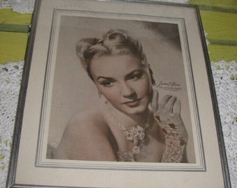 1940s Jeweled STARLET Janet Blair Long Gloves Columbia Pictures Framed Promo Picture FREE USA Shipping Insurance w Tracking Included