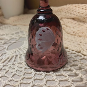 Fenton Amethyst Purple Mini Bell Butterfly Paint Artist P. Miller Quilted Glass FREE USA Shipping, Insured and Tracking Included