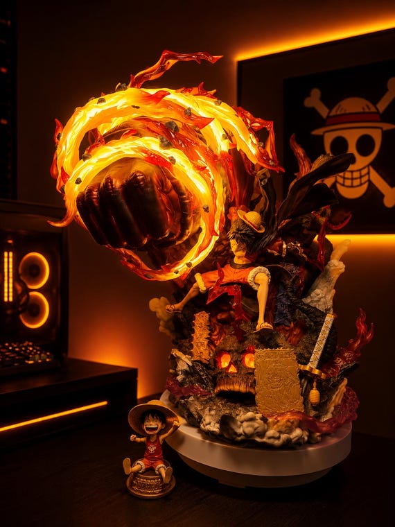 One Piece Luffy Gear 3 Red Roc LED Figure 21CM Anime PVC Statue Collector Display Decor Gift