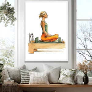 Frau meditiert auf Pilates Wenderin, Yoga Übung Leinwand, Wellness und Fitness Wand Kunst, Achtsamkeit Wohnkultur Leinwand Bild 7