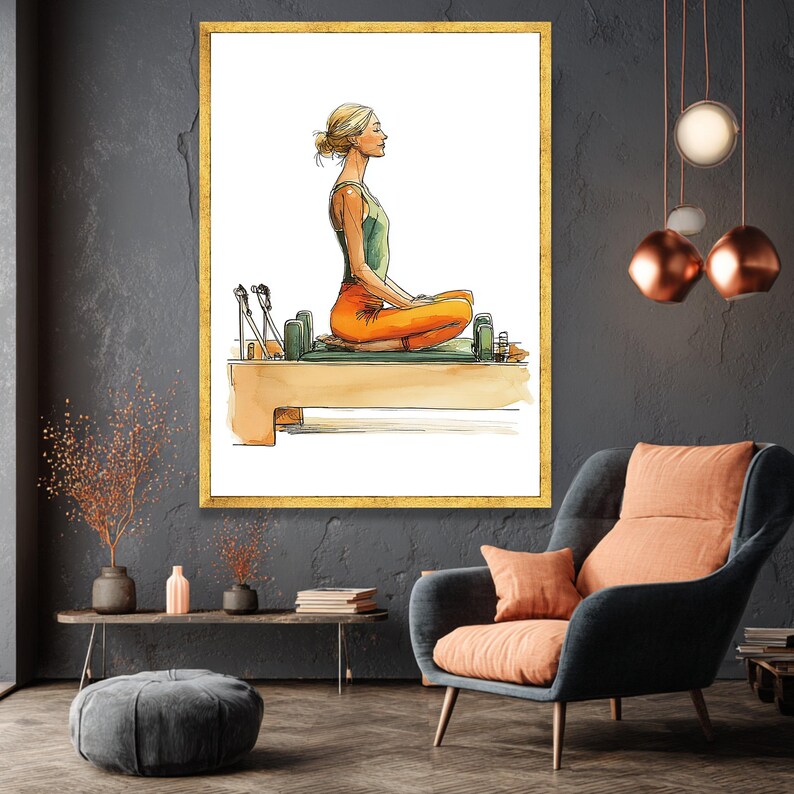 Frau meditiert auf Pilates Wenderin, Yoga Übung Leinwand, Wellness und Fitness Wand Kunst, Achtsamkeit Wohnkultur Leinwand Bild 5