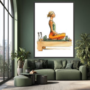 Frau meditiert auf Pilates Wenderin, Yoga Übung Leinwand, Wellness und Fitness Wand Kunst, Achtsamkeit Wohnkultur Leinwand Bild 4