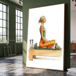 Frau meditiert auf Pilates Wenderin, Yoga Übung Leinwand, Wellness und Fitness Wand Kunst, Achtsamkeit Wohnkultur Leinwand Bild 1